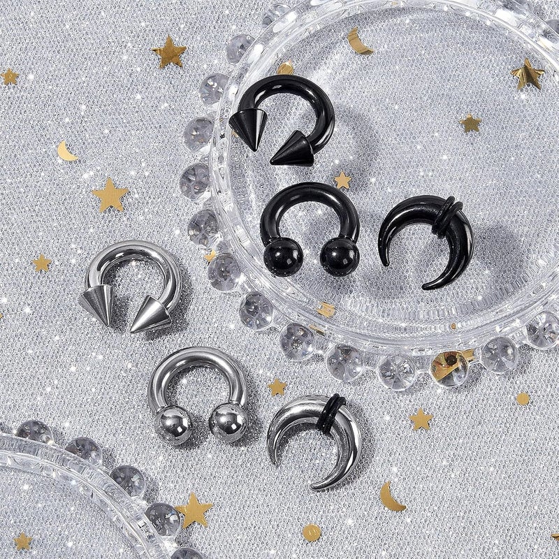 Qmcandy 6-12pcs Septum Pincher Tapers 8G 6G 4G 2G Stretching Kit C Shape Septum Piercing Jewelry Heavy Ear Gauges Earrings Horseshoe Nose Rings for Women Men - Image 3